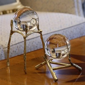 Modern crystal ball ornaments with golden branch metal stands for luxury home decor