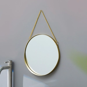 Round Wall Mirror With Gold Metal Frame And Hanging Chain Nordic Decorative Vanity Mirror For Bathroom Bedroom