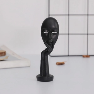 Abstract black resin face sculpture decor for modern home office minimalist bookshelf