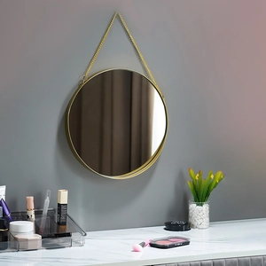 Nordic minimalist round gold metal wall mirror with hanging chain for bathroom decor