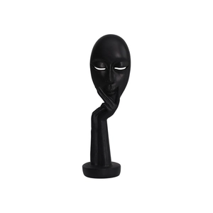 Modern abstract face sculpture in matte black resin for home decor centerpiece