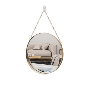 Nordic round wall mirror with golden iron frame and hanging chain for bathroom decor