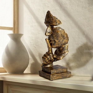 Sculpture Visage Abstrait Le Silence Est D'or Statue Résine Décoration Bureau Créative Figurine Art Maison Moderne