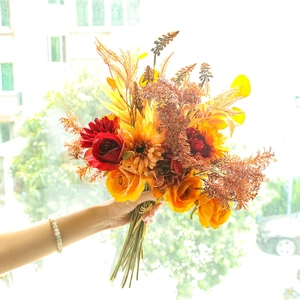 Nordic autumn artificial flower bouquet with roses and sunflowers for home wedding decoration