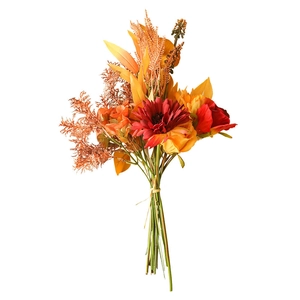 Autumn-themed artificial bouquet with red gerbera and orange roses for home decor