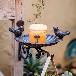 Vintage cast iron bird feeder wall hook with rustic brown finish for garden decor