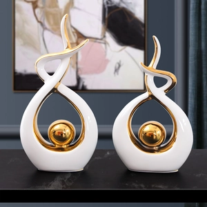 Modern ceramic abstract sculpture set in white and gold for luxury home decor