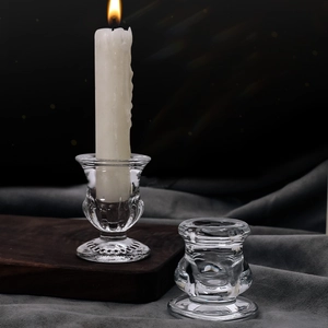 Glass Candle Holder Vintage Nordic Taper Candle Base Embossed Table Decor For Wedding Romantic Dinner Home Decoration