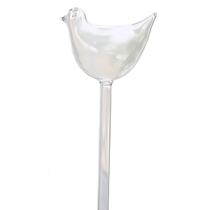 Bird-shaped clear glass self-watering globe for potted plants with long watering tube