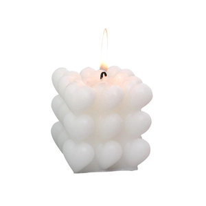 Candela profumata a cubo con bolle di cuore bianco fatta a mano con fiamma luminosa
