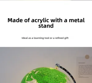 Macro detail of illuminated green acrylic globe with a silver metal stand and scales