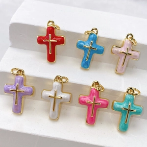 Fashion Copper Gold Plated Cross Pendant Enamel Drip Oil Cross Charms For DIY Necklace Bracelet Making Women Jewelry