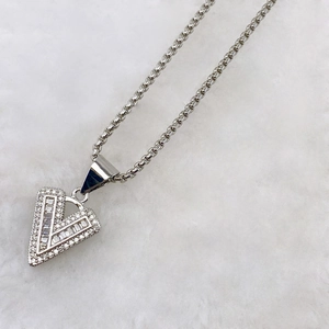 Silver V-shaped pendant necklace with baguette-cut zircons and box chain for women