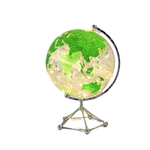 Creative LED globe with green and white world map on silver metal stand home decor