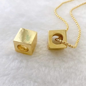 Minimalist Polished Copper Gold Plated Geometric Cube Pendant Without Chain For DIY Jewelry Making Necklace Accessories