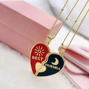 Magnetische Best Friends Herzketten mit Sonne und Mond Motiv an Goldketten