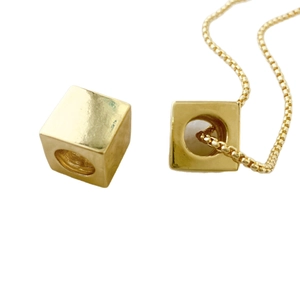 Minimalist golden square bead pendant on box chain for DIY necklace jewelry making
