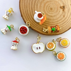 Cute Copper Enamel Fruit Pendant Necklace For Women Creative Apple Watermelon Orange Coffee Food Charm DIY Jewelry Gift