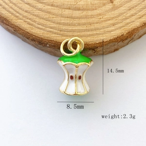 Detailed view of apple core pendant with 14.5mm height and 8.5mm width dimensions