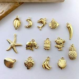 Golden plated mini pendant charms set with sea life, animals and fruit shapes for DIY jewelry