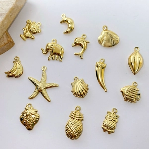 Gold Plated Copper Mini Charm Pendant Only Without Chain For DIY Jewelry Making Animal Moon Fruit Starfish Elephant Shell
