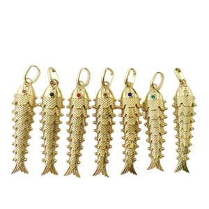 Set of 7 gold-plated koi fish pendants with colorful gemstone eyes for DIY jewelry making