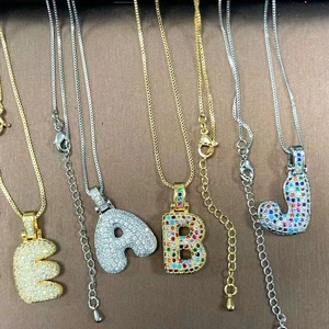 Hip Hop Copper Bubble Alphabet Pendant Necklace With Colorful Rhinestone For Men Women Personalized Rainbow Initial Clavicle Chain Jewelry Gift