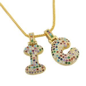Gold clavicle chain with micro-paved colorful zircon letter I and G hip-hop pendants