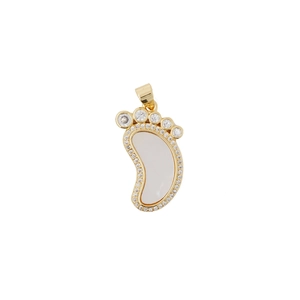 Exquisite gold baby foot pendant with natural shell inlay and sparkling zircon stones