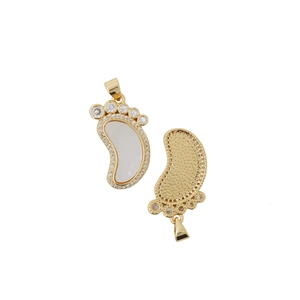 Gold-plated footprint pendant with white mother of pearl inlay and sparkling zircon accents