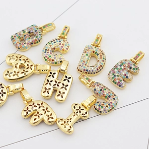 Gold plated colorful zircon micro-pave alphabet letter pendants with hollow-out back