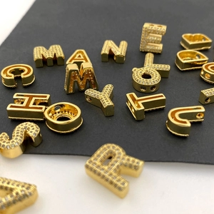 Sparkling gold micro-pave zircon initial letter pendants for DIY necklace jewelry making
