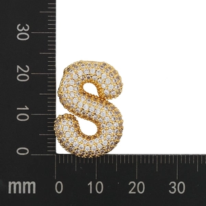 Detail shot of zircon balloon letter S pendant with measurement ruler showing 25mm height