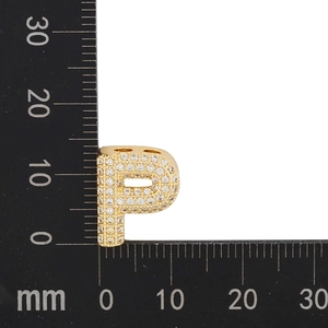 Macro shot showing 12mm x 13mm size of sparkling zircon capital letter P pendant