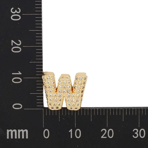 Detailed size measurement of letter W pendant with sparkling cubic zirconia pavé