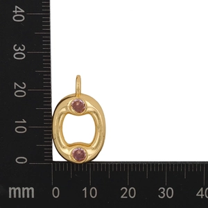Detailed measurement of gold teardrop pendant with pink zircon showing 22mm height