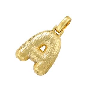 Elegant 3D golden letter A pendant with a brushed metal texture and a polished bail