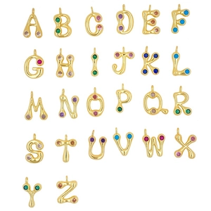 Gold Plated Copper Colorful Zircon Bubble Letter Pendant Necklace For Women Personalized Alphabet Initial DIY Jewelry Accessory