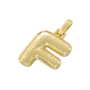 Golden bubble letter F pendant with hammered texture and minimalist stylish finish