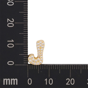 Detaillierte Messung des goldenen Buchstabens J mit Zirkonsteinen, Höhe beträgt 13mm