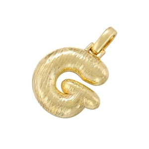 Golden balloon style letter G pendant with brushed metal texture and a polished bail