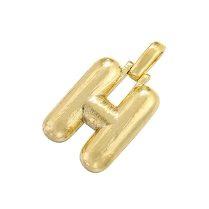 Golden minimalist letter H pendant in polished brass with sleek 3D curved design