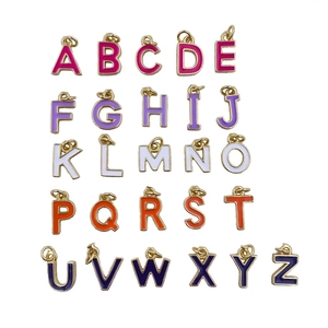 Lot de 26 pendentifs alphabet A-Z en émail coloré avec placage d'or pour bijoux DIY