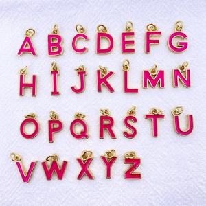 Lot de 26 breloques lettres rose émaillé doré pour la fabrication de bijoux DIY