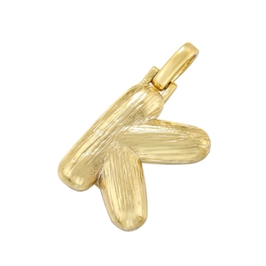 Golden letter K pendant featuring a unique vertical brushed texture and a polished bail