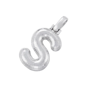 Polished silver balloon style letter S pendant necklace with high gloss finish
