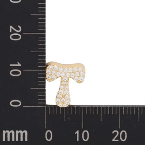 Detailansicht eines goldenen Buchstabe T Anhängers mit Zirkonia und Maßstab