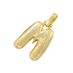 3D gold-plated letter M pendant with brushed texture and minimalist balloon style