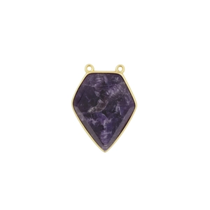 Colgante vintage de cristal natural amatista con bordes dorados y diseño de doble anilla