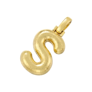 3D puffy gold letter S pendant with a polished mirror finish and round bail